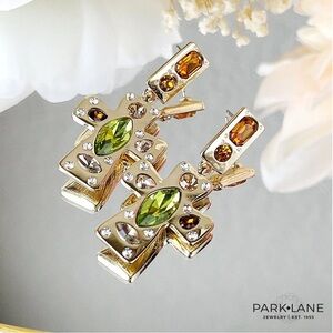Park Lane LUMEN Earrings Cross Topaz Citrine Crystals in hammered gold finish